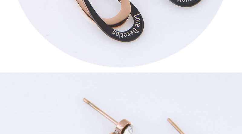 Fashion Black+rose Gold Water Drop Shape Decorated Earrings,Earrings
