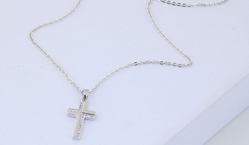 Elegant Silver Color Cross Shape Decorated Necklace,Necklaces
