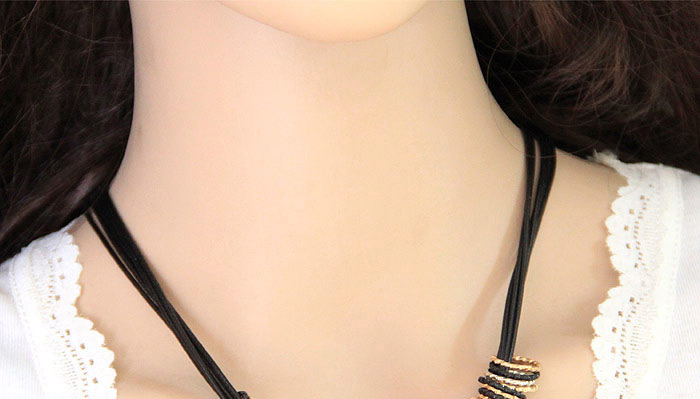 Fashion Gold Color+black Circular Rings Decorated Simple Necklace,Bib Necklaces