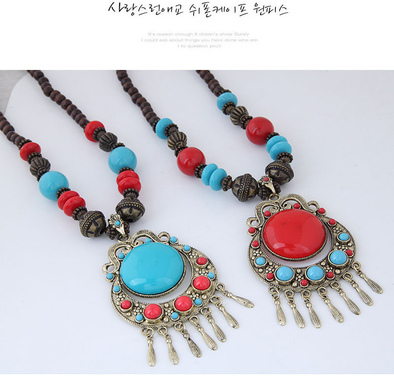 Fashion Blue Round Shape Decorated Tassel Necklace,Pendants
