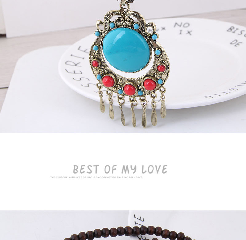 Fashion Blue Round Shape Decorated Tassel Necklace,Pendants