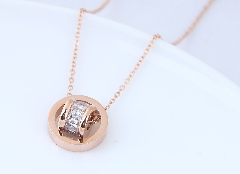 Fashion Rose Gold Diamond Decorated Pure Color Necklace,Necklaces