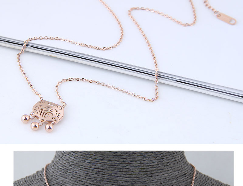 Fashion Rose Gold Longevity Lock Shape Decorated Hollow Out Necklace,Necklaces