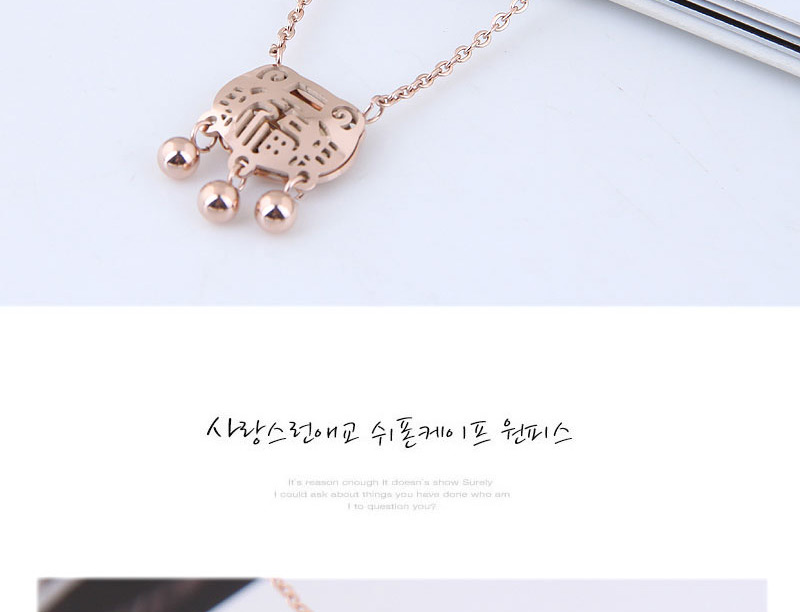 Fashion Rose Gold Longevity Lock Shape Decorated Hollow Out Necklace,Necklaces