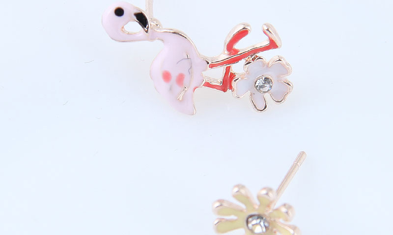 Fashion Multi-color Flamingo&flower Shape Decorated Earrings,Stud Earrings