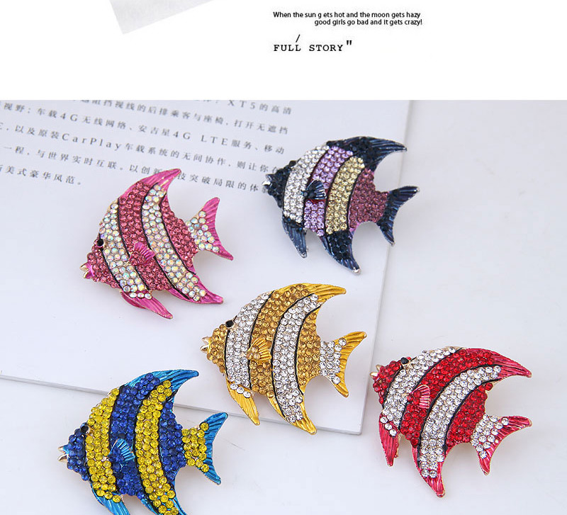 Fashion Yellow+white Full Diamond Design Fish Shape Brooch,Korean Brooches