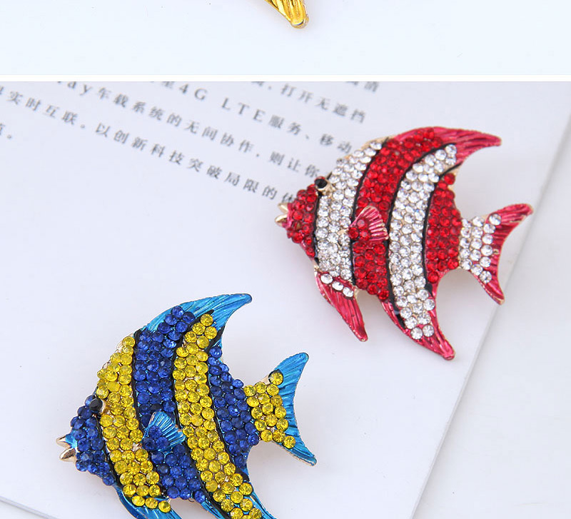 Fashion Yellow+white Full Diamond Design Fish Shape Brooch,Korean Brooches
