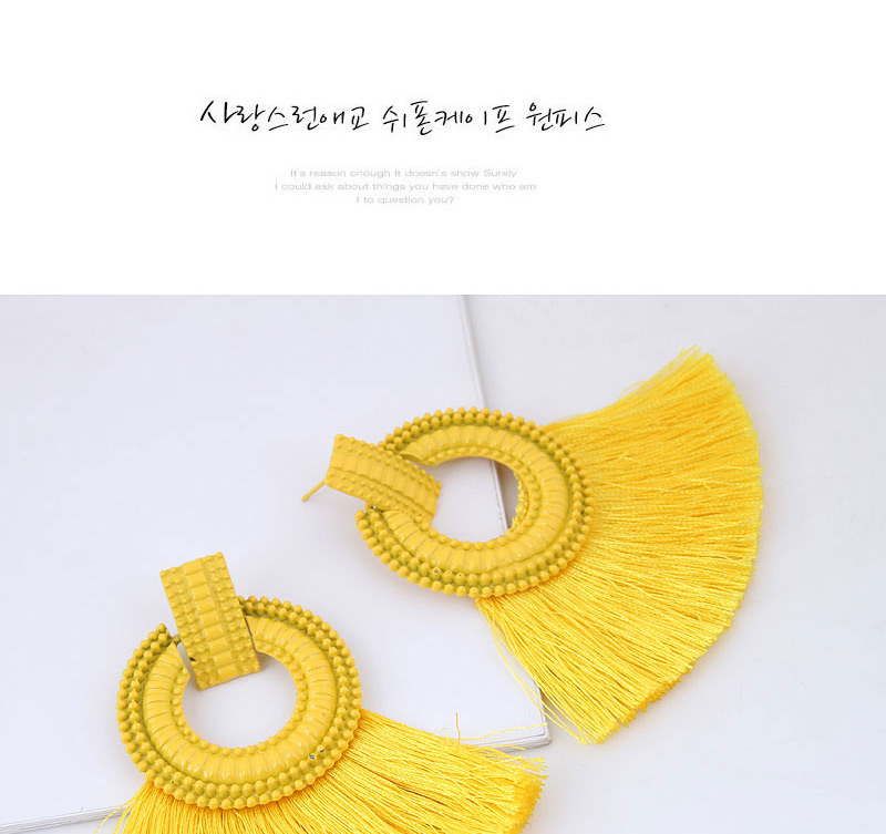 Elegant Yellow Circular Ring Decorated Tassel Earrings,Drop Earrings