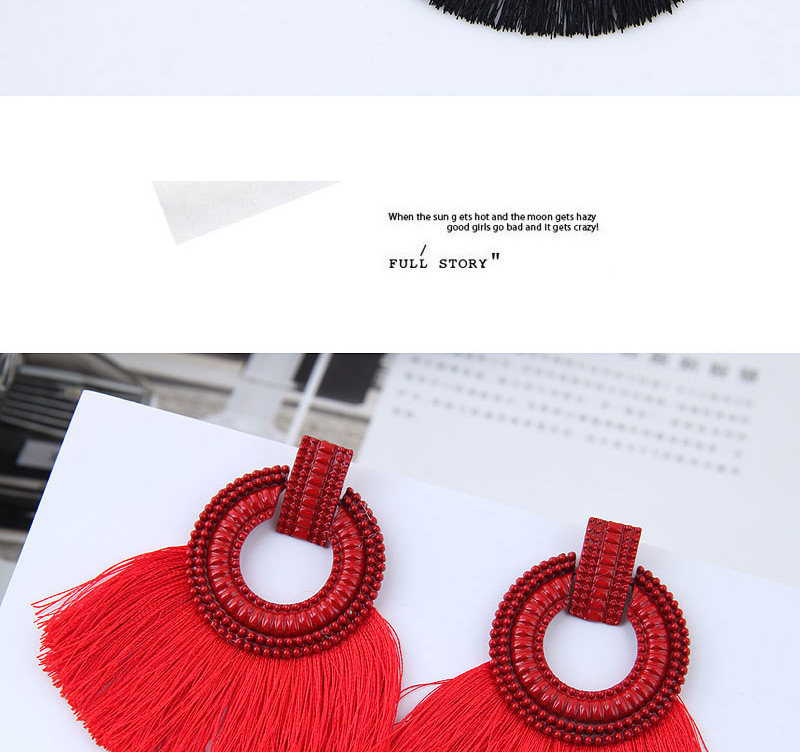 Elegant Black Circular Ring Decorated Tassel Earrings,Drop Earrings
