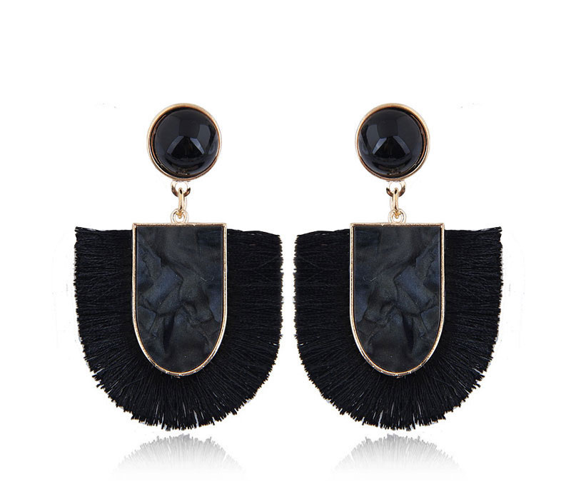 Elegant Black U Shape Design Tassel Earrings,Drop Earrings
