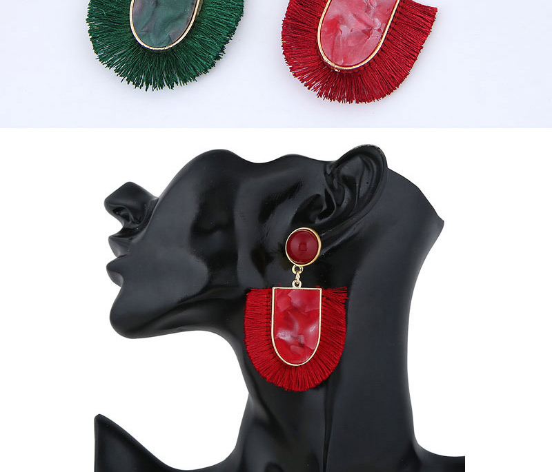 Elegant Green U Shape Design Tassel Earrings,Drop Earrings
