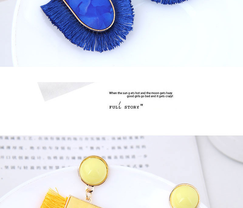 Elegant Sapphire Blue U Shape Design Tassel Earrings,Drop Earrings