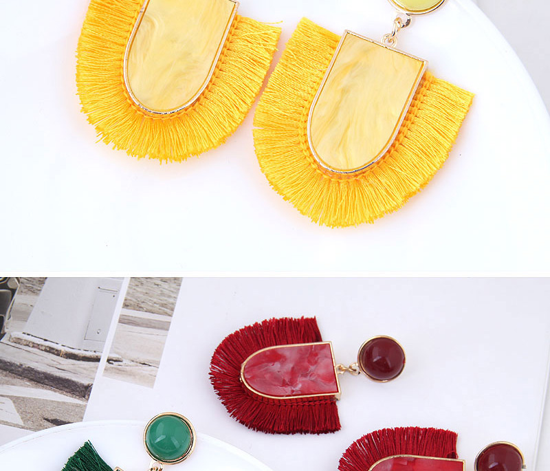 Elegant Yellow U Shape Design Tassel Earrings,Drop Earrings
