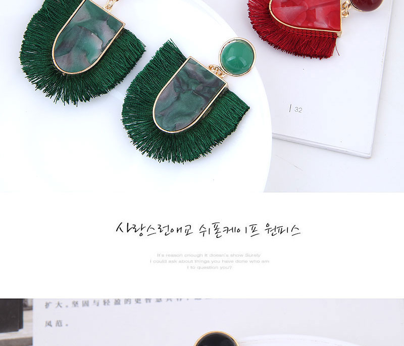 Elegant Green U Shape Design Tassel Earrings,Drop Earrings