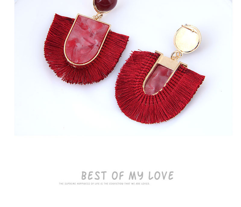 Elegant Red U Shape Design Tassel Earrings,Drop Earrings