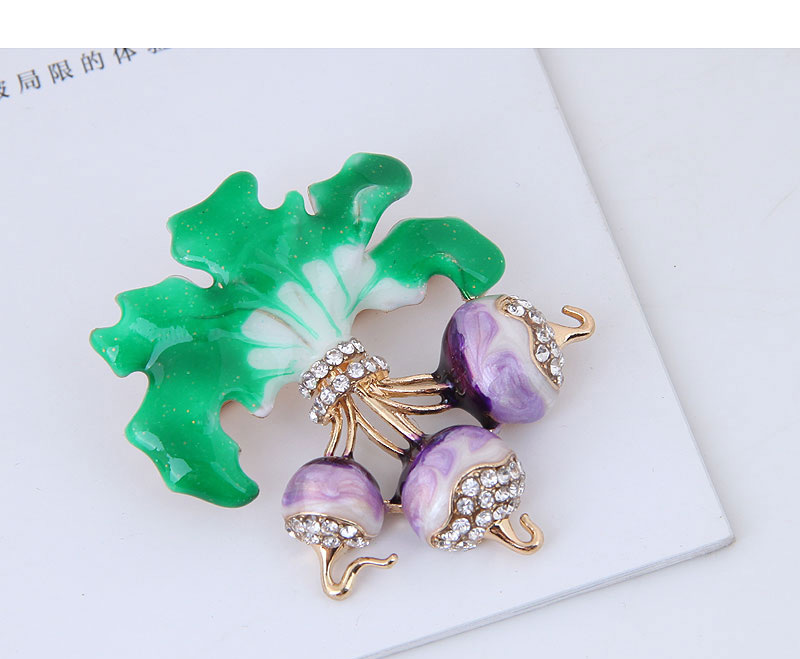 Elegant Green+purple Spinach Shape Design Simple Brooch,Korean Brooches