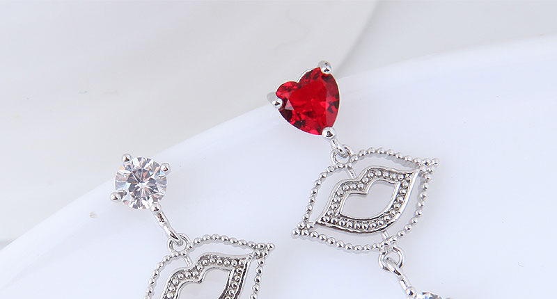 Elegant Red Lips Pendant Decorated Asymmetric Earrings,Stud Earrings