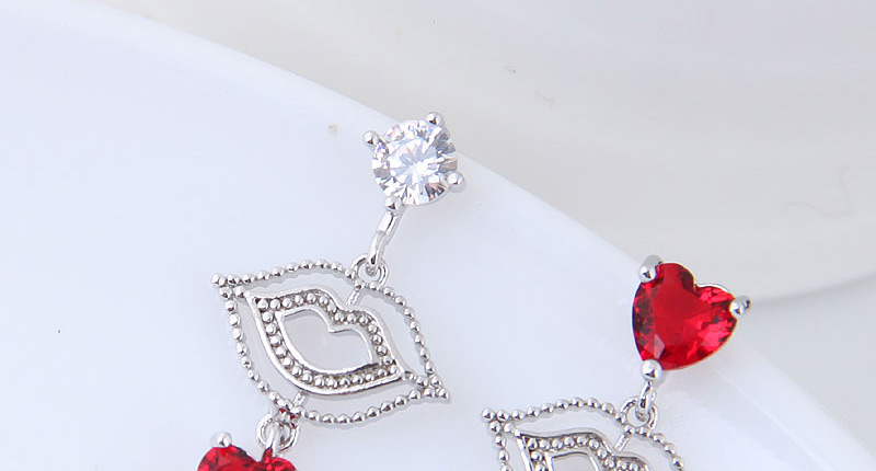 Elegant Red Lips Pendant Decorated Asymmetric Earrings,Stud Earrings