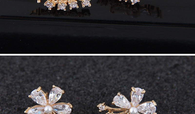 Sweet Silver Color Diamond Decorated Flower Shape Earrings,Stud Earrings