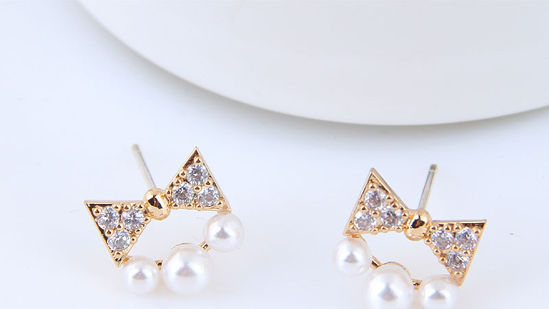 Sweet Gold Color Bowknot&pearls Decorated Earrings,Stud Earrings