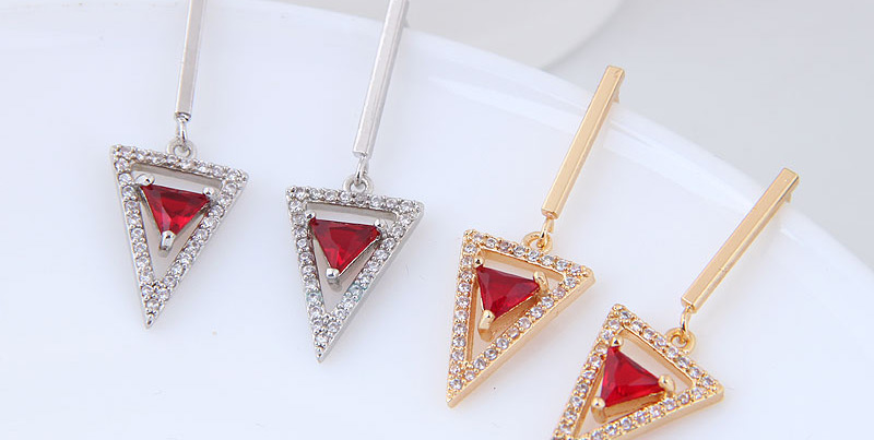 Sweet Silver Color Triangle Shape Design Long Earrings,Stud Earrings