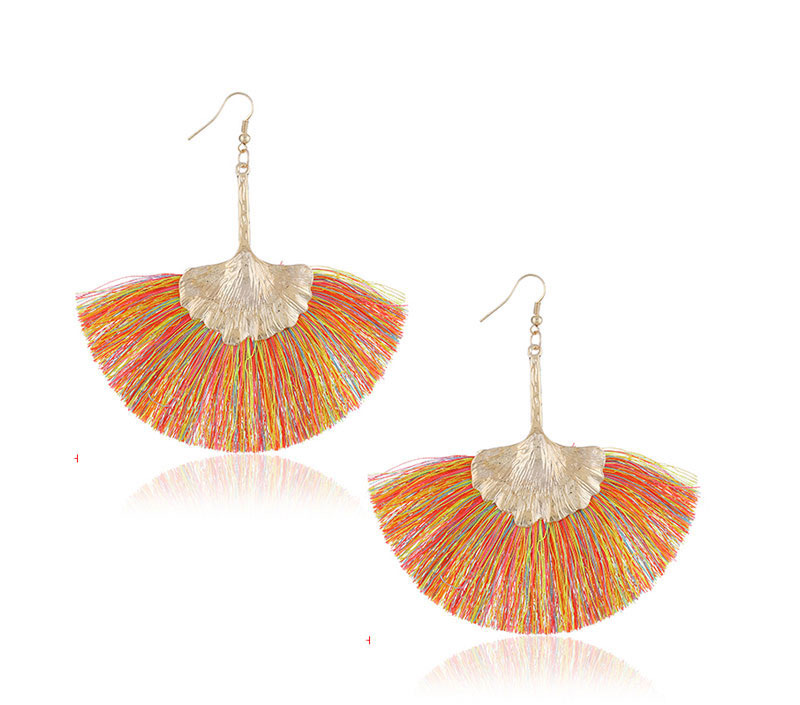 Fashion Gold Color+multi-color Leaf Shape Decorated Tassel Earrings,Drop Earrings