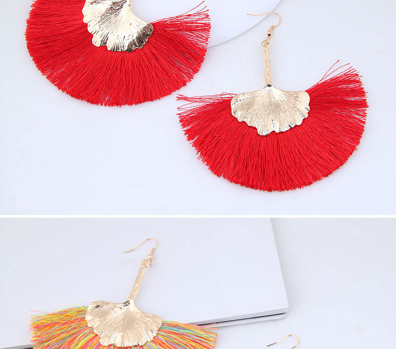 Fashion Gold Color+red Leaf Shape Decorated Tassel Earrings,Drop Earrings