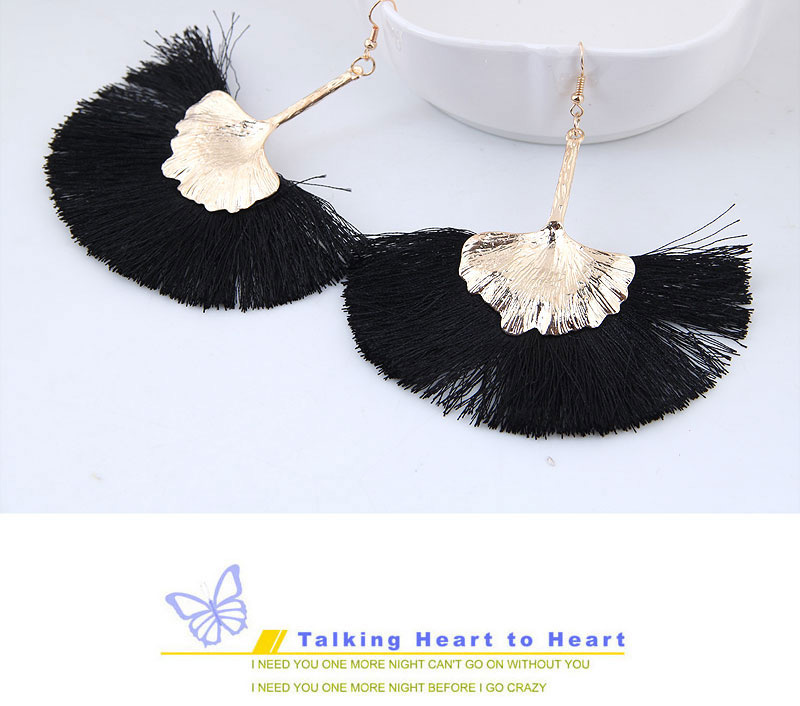 Fashion Gold Color+black Leaf Shape Decorated Tassel Earrings,Drop Earrings