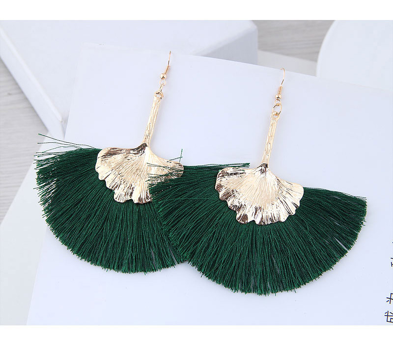 Fashion Gold Color+green Leaf Shape Decorated Tassel Earrings,Drop Earrings