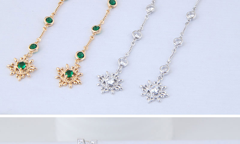 Fashion Gold Color+green Flower Shape Decorated Tassel Earrings,Drop Earrings