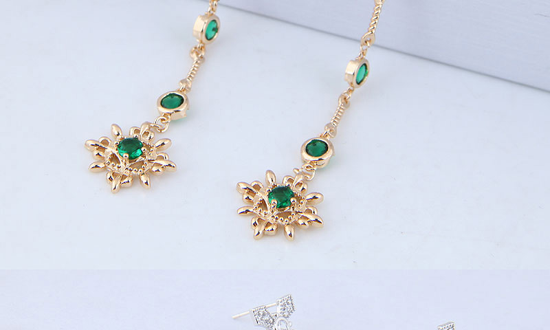 Fashion Gold Color+green Flower Shape Decorated Tassel Earrings,Drop Earrings