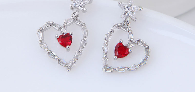 Fashion Silver Color+red Heart Shape Decorated Earrings,Stud Earrings