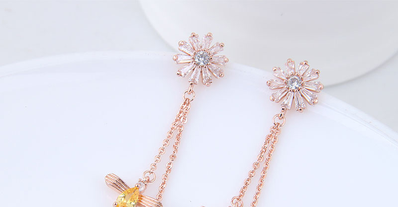Fashion Rose Gold Bee Shape Decorated Tassel Earrings,Drop Earrings
