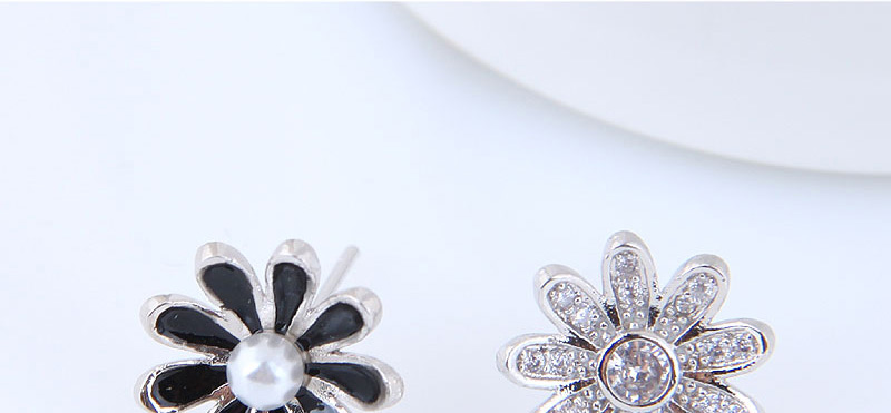 Simple Silver Color+black Flower Shape Decorated Earrings,Stud Earrings