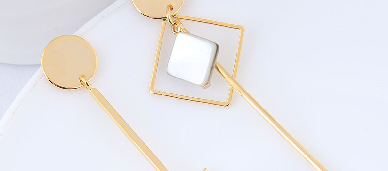 Simple Gold Color Square Shape Decorated Earrings,Drop Earrings