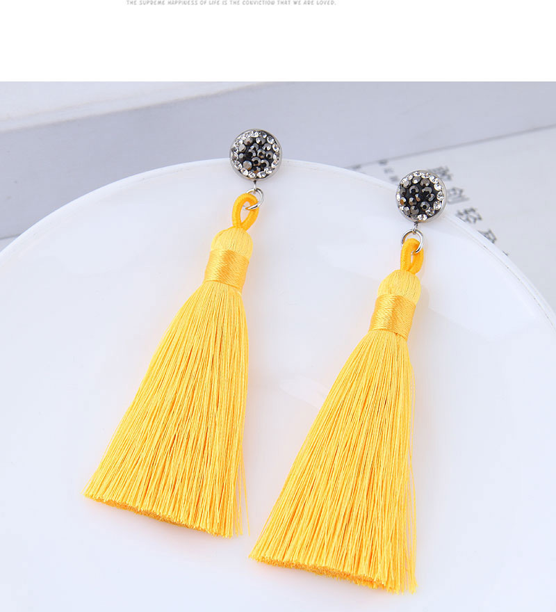 Fashoin Yellow Diamond Decorated Tassel Earrings,Drop Earrings