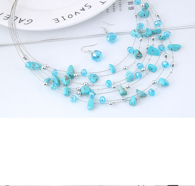 Fashoin Blue Bead Decorated Multi-layer Jewelry Set,Jewelry Sets