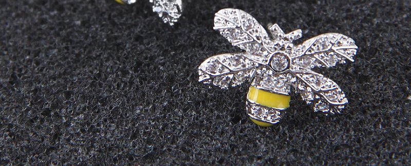 Sweet Silver Color Full Diamond Design Bee Shape Earrings,Stud Earrings
