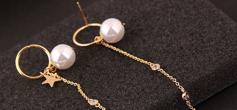 Sweet Gold Color Tassel&pearls Decorated Long Earrings,Drop Earrings