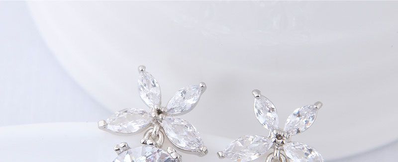 Sweet Silver Color Full Diamond Design Flower Shape Earrings,Stud Earrings
