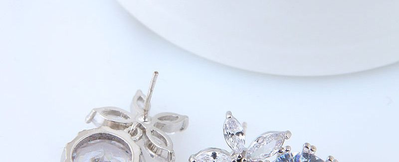 Sweet Silver Color Full Diamond Design Flower Shape Earrings,Stud Earrings