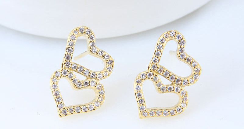 Sweet Gold Color Double Heart Shape Design Earrings,Stud Earrings