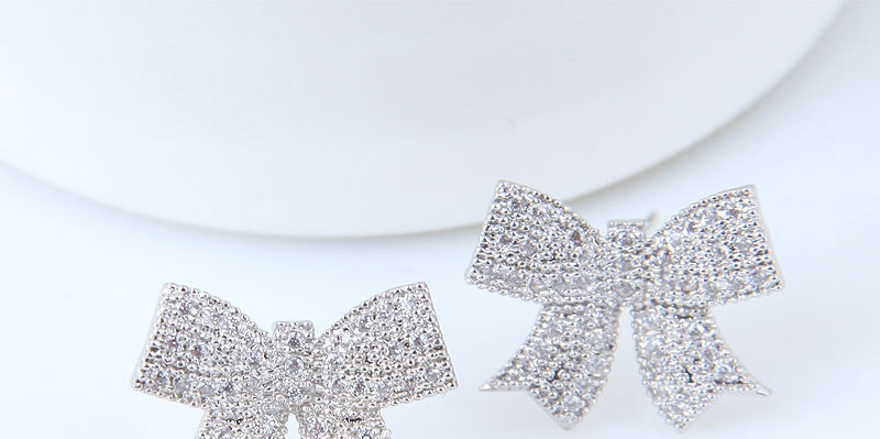 Fashion Silver Color Bowknot Shape Decorated Earrings,Stud Earrings