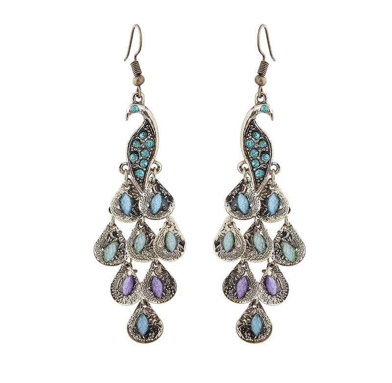 Fashion Silver Color Peacock Shape Decorated Earrings,Drop Earrings