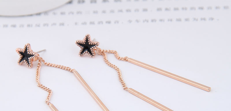 Simple Gold Color+black Star Shape Decorated Earrings,Drop Earrings