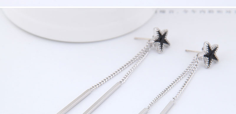 Simple Black+silver Color Star Shape Decorated Earrings,Drop Earrings