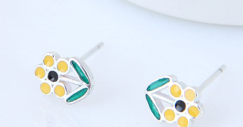 Fashion Yellow+green Flower Shape Decorated Earrings,Stud Earrings