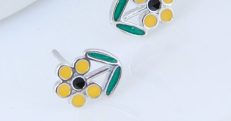 Fashion Yellow+green Flower Shape Decorated Earrings,Stud Earrings