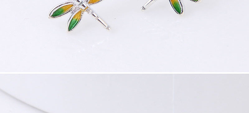 Fashion Yellow+green Dragonfly Shape Decorated Earrings,Stud Earrings