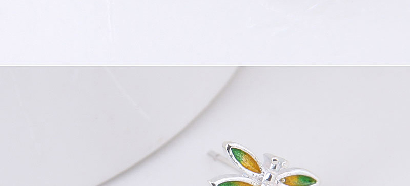 Fashion Yellow+green Dragonfly Shape Decorated Earrings,Stud Earrings